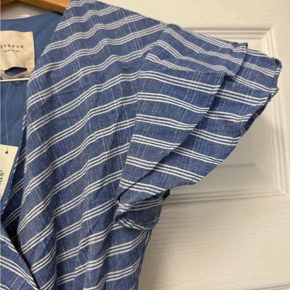 Francesca’s Harper Heritage Blue/White Striped Flutter Sleeve Wrap Dress Size XS - Picture 3 of 9